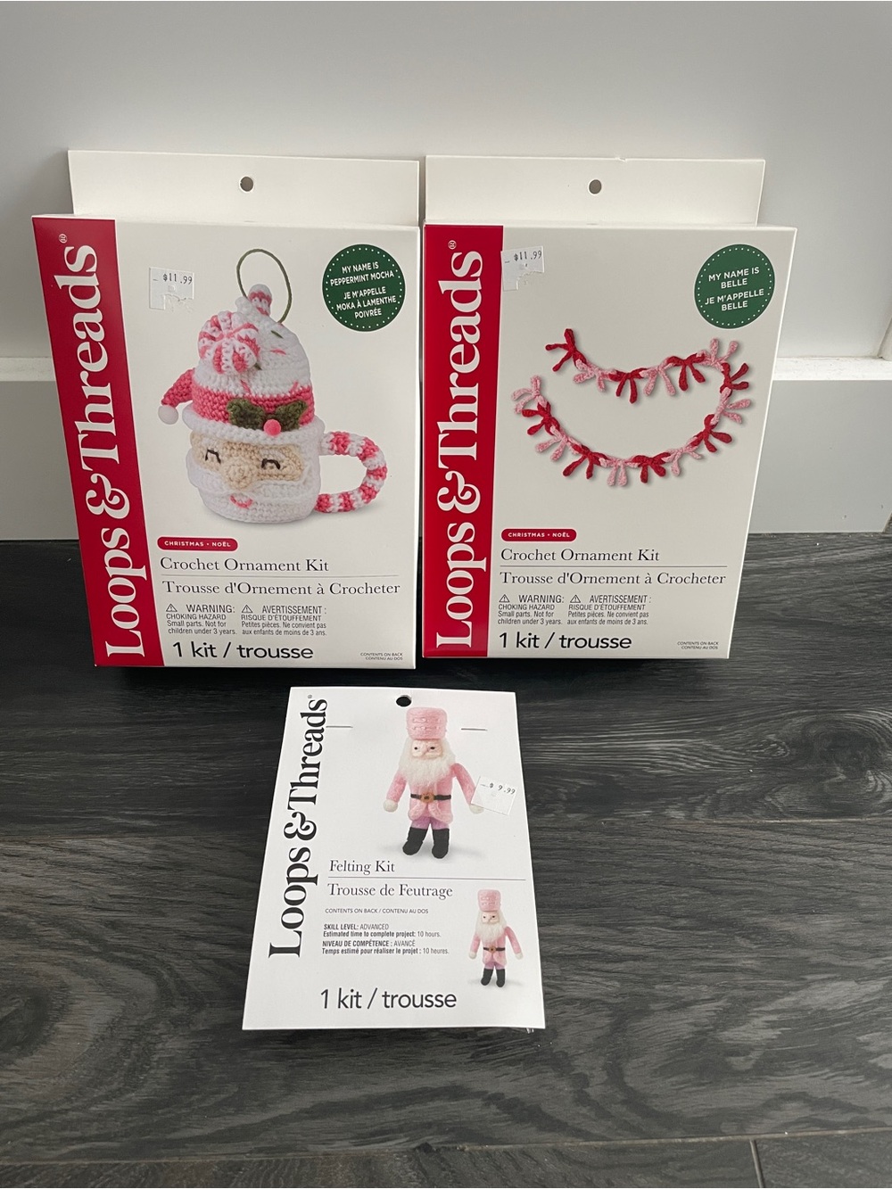 Pink and White Crochet Ornament Kit - Holiday Craft Set